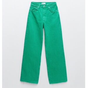 Zara greeen high waisted wide leg full length jeans
